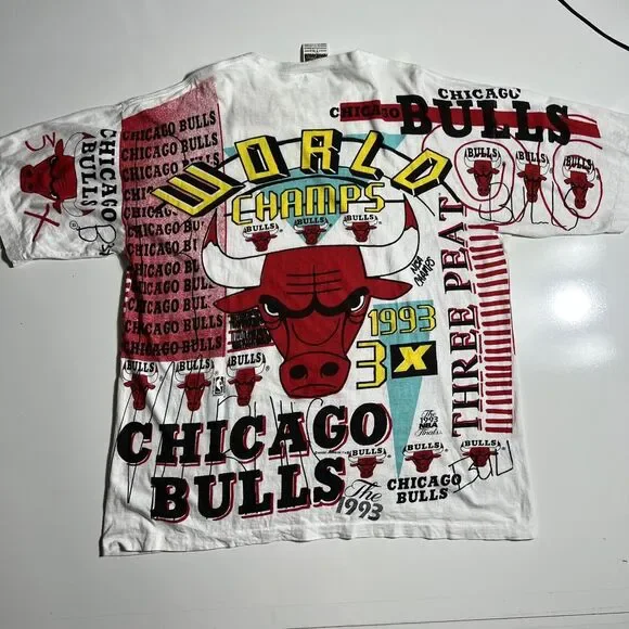 Rare VTG MAGIC JOHNSON Chicago Bulls 1993 World Champs All Over T Shirt 90s XL